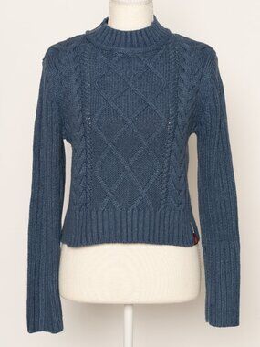 Tommy Hilfiger Jeans Classic Blue Preppy Cable Knit Thick Sweater Small